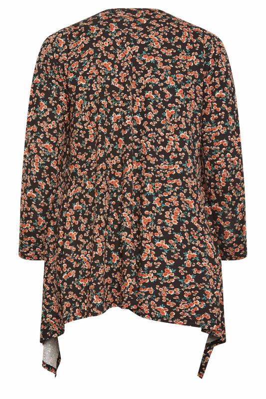 YOURS Plus Size Black Ditsy Floral Print Waterfall Cardigan | Yours Clothing 7