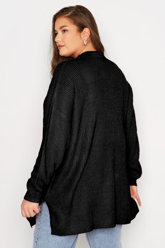 Plus Size Black Knitted Collar Cardigan | Yours Clothing 3