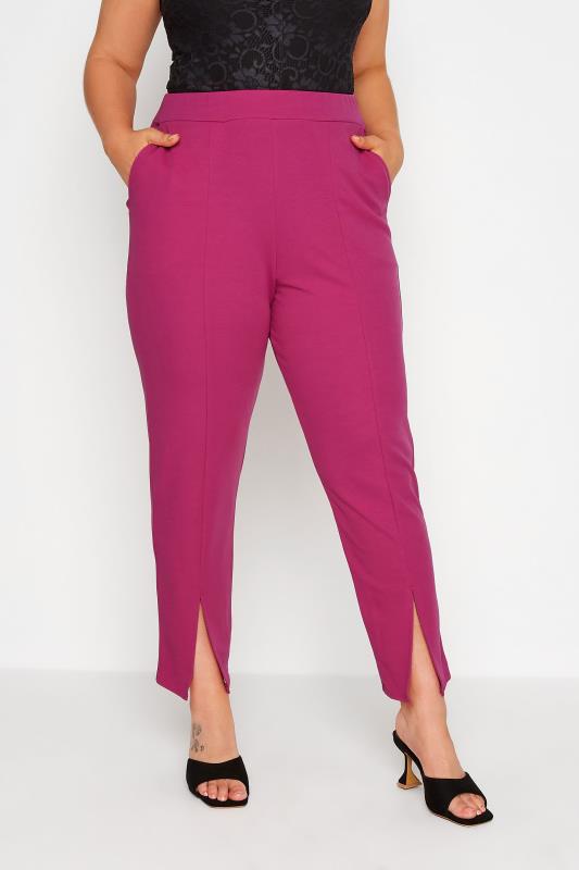 LIMITED COLLECTION Plus Size Dark Pink Split Hem Tapered Trousers | Yours Clothing  1