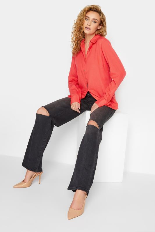 LTS Tall Coral Orange Long Sleeve Linen Shirt | Long Tall Sally 2