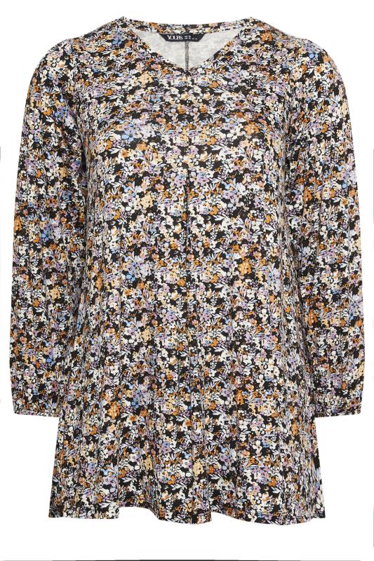 YOURS Plus Size Black Floral Print Long Sleeve Swing Top | Yours Clothing 5