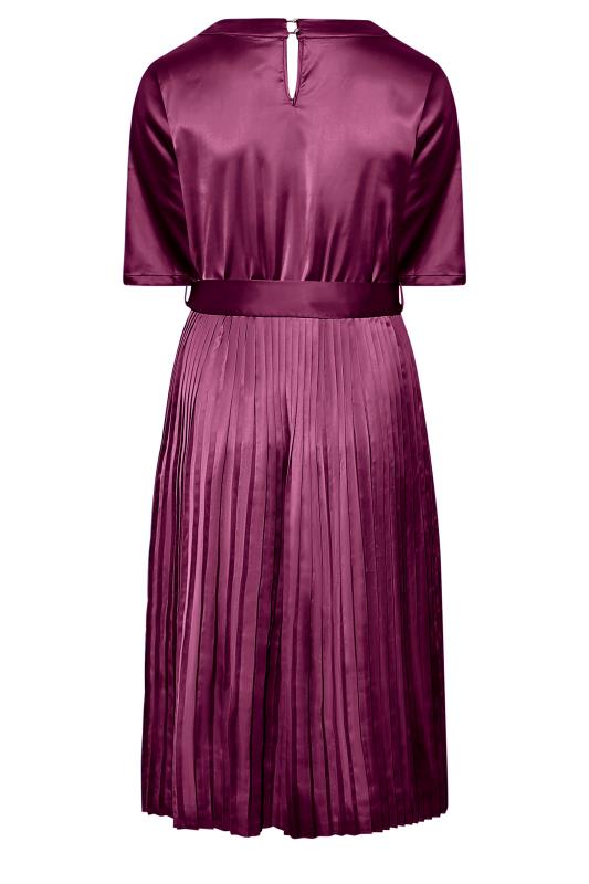 YOURS LONDON Plus Size Purple Satin Pleated Wrap Dress | Yours Clothing 7