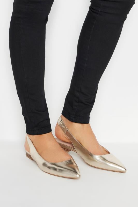 LTS Gold Slingback Point Pumps In Standard Fit | Long Tall Sally 1