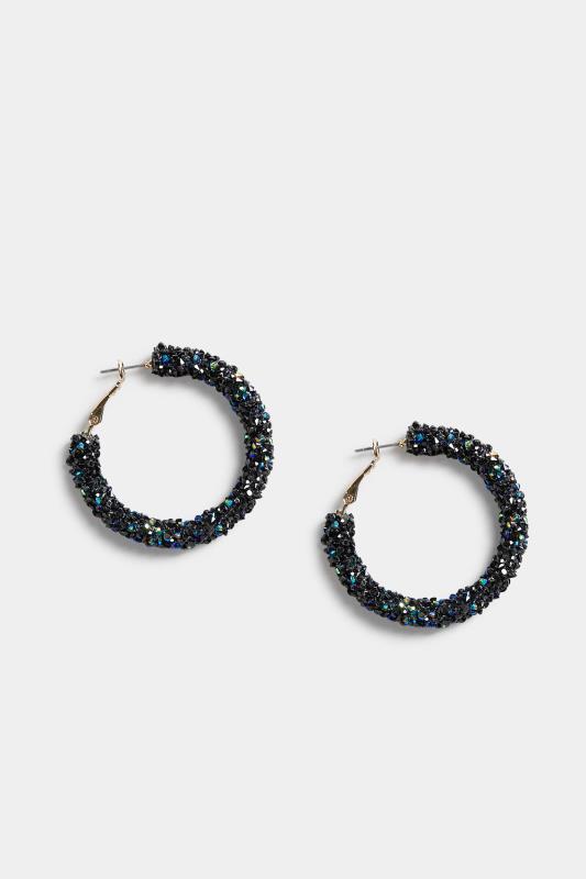 Black & Blue Crystal Hoop Earrings | Yours Clothing 2