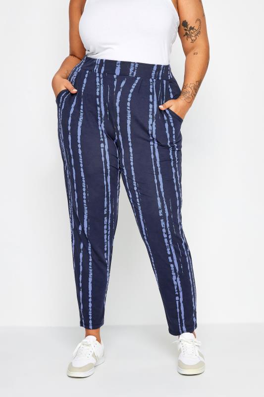Plus Size  YOURS Curve Navy Blue Double Pleated Harem Trousers