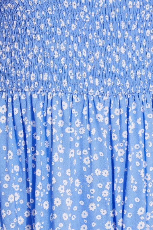 Plus Size Blue Ditsy Print Bardot Maxi Dress | Yours Clothing 5