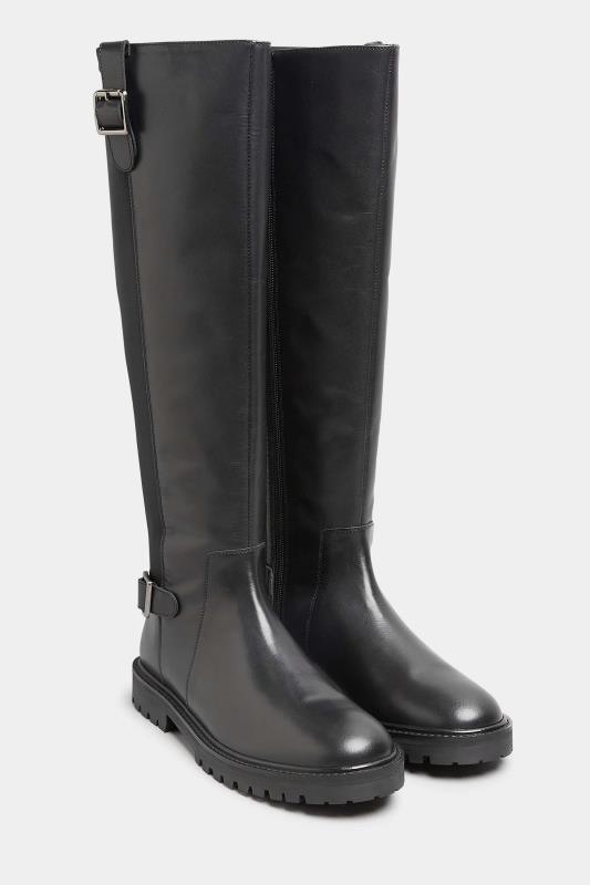 LTS Black Buckle Leather Knee High Boots In Standard Fit | Long Tall Sally 2