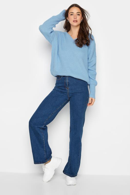 LTS Tall Womens Blue V-Neck Knitted Jumper | Long Tall Sally 2