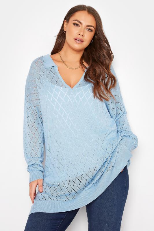 Curve Blue Pointelle Pattern Knitted Jumper_A.jpg