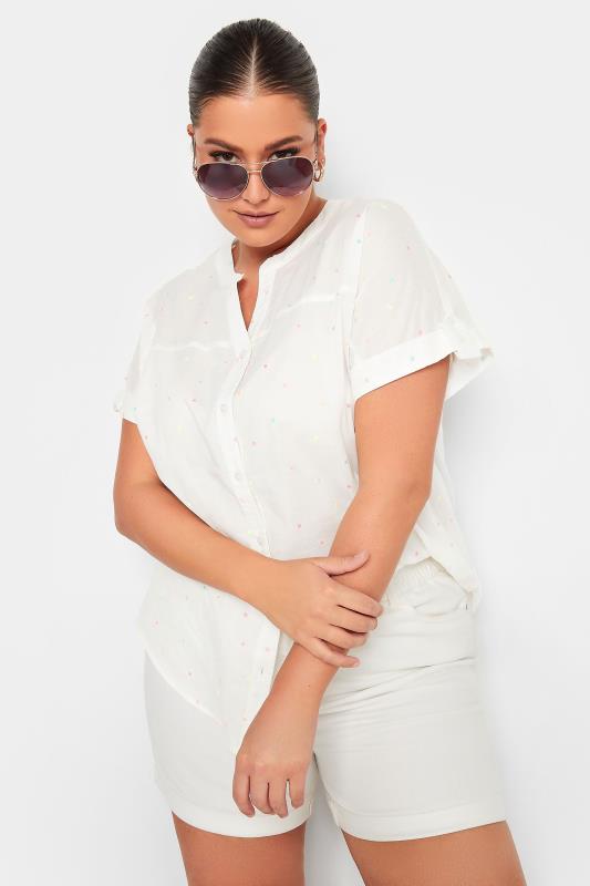 YOURS Plus Size White Dobby Spot Shirt | Yours Clothing 1