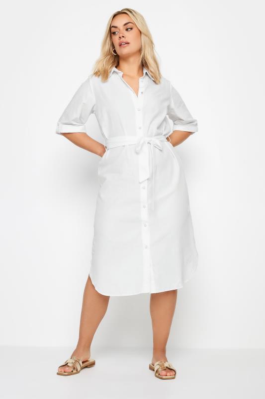 YOURS Plus Size White Midi Shirt Dress | Yours Clothing 2