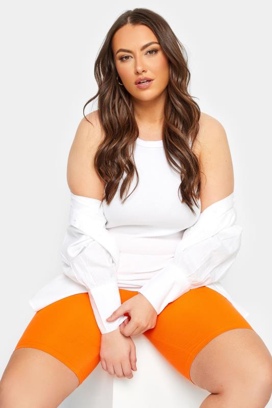 YOURS Plus Size Bright Orange Cycling Shorts | Yours Clothing 1