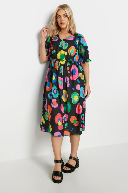 YOURS Plus Size Black Rainbow Leopard Print Midi Dress | Yours Clothing 3