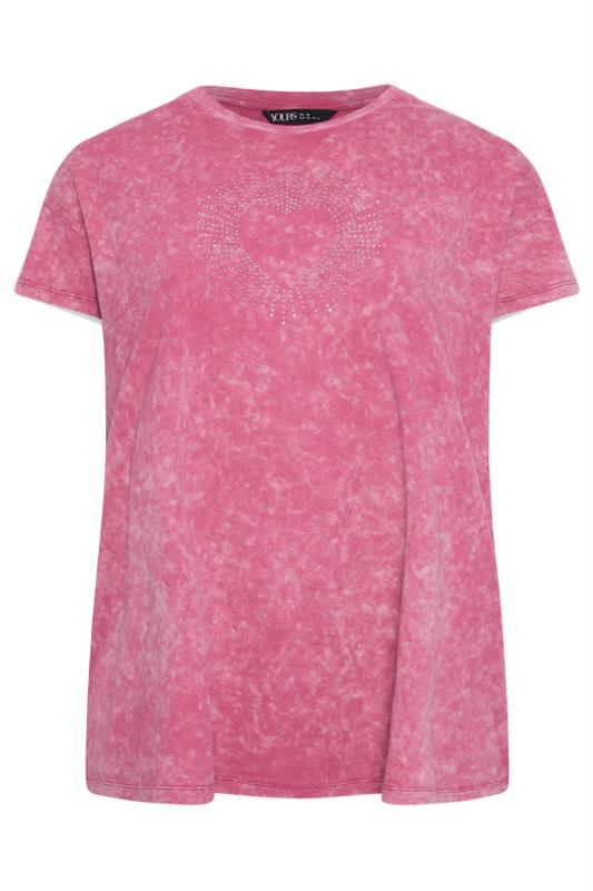 YOURS Plus Size Pink Acid Wash Star Stud T-Shirt | Yours Clothing 5