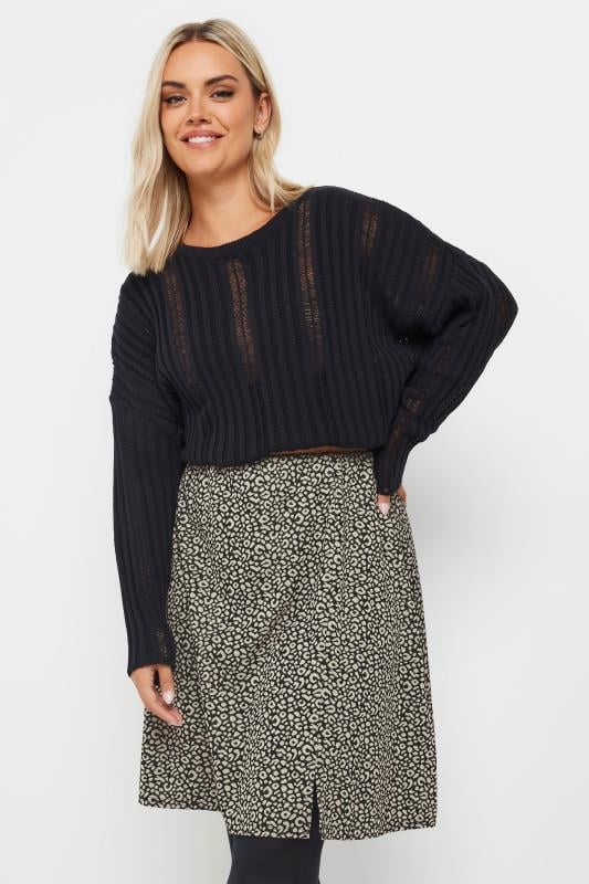 YOURS Plus Size Natural Brown Leopard Print Mini Skirt | Yours Clothing  1