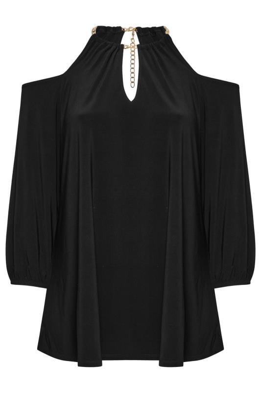  Grande Taille YOURS LONDON Curve Black Chain Detail Cold Shoulder Top