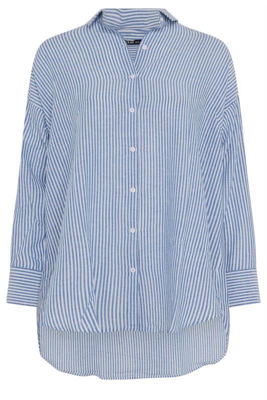 YOURS Plus Size Blue Pinstripe Linen Shirt | Yours Clothing  5