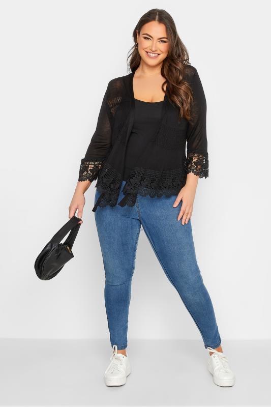 YOURS Plus Size Black Lace Waterfall Shrug | Yours Clothing 2
