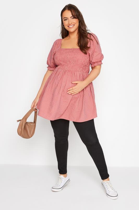 BUMP IT UP MATERNITY Curve Pink Stripe Shirred Square Neck Top 2