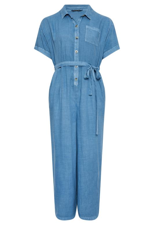 LIMITED COLLECTION Plus Size Blue Chambray Wide Leg Jumpsuit | Yours Clothing 6