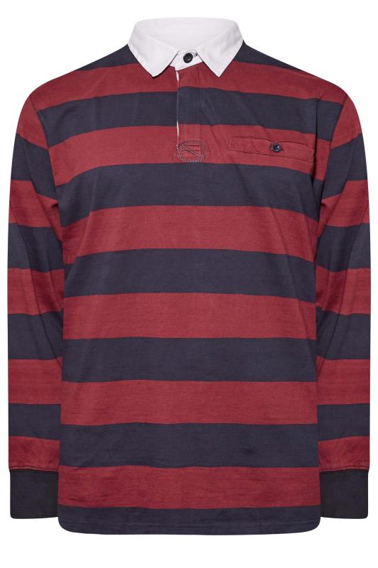 KAM Big & Tall Navy Blue Stripe Long Sleeve Rugby Polo Shirt 3