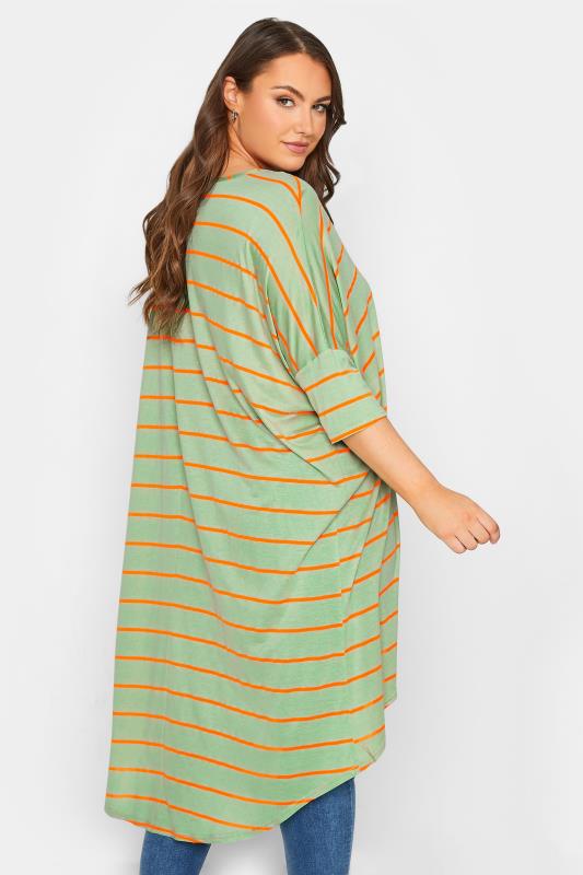 YOURS Plus Size Green Stripe Dipped Hem Tunic Top | Yours Clothing 3