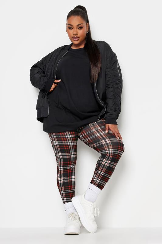 YOURS Plus Size Black & Red Check Print Leggings | Yours Clothing 2