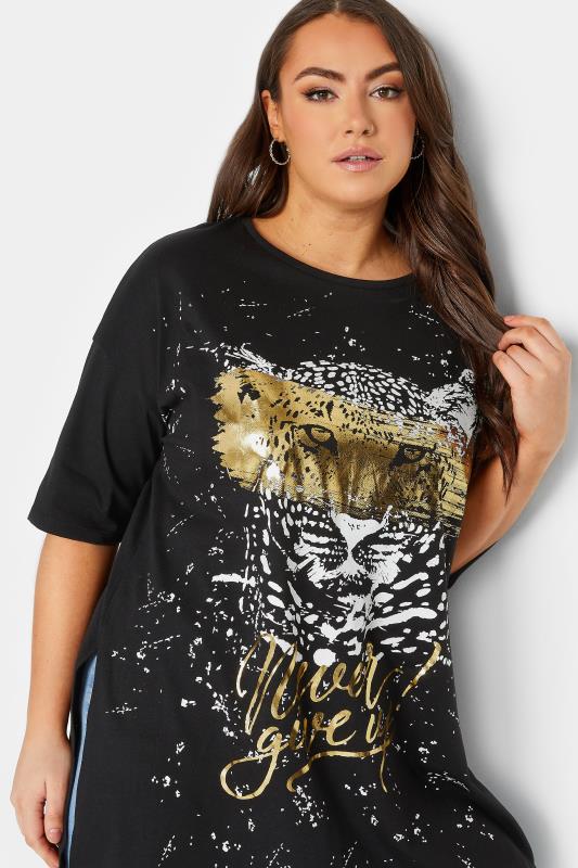 YOURS Plus Size Curve Black Foil Leopard Graphic T-Shirt | Yours Clothing  4