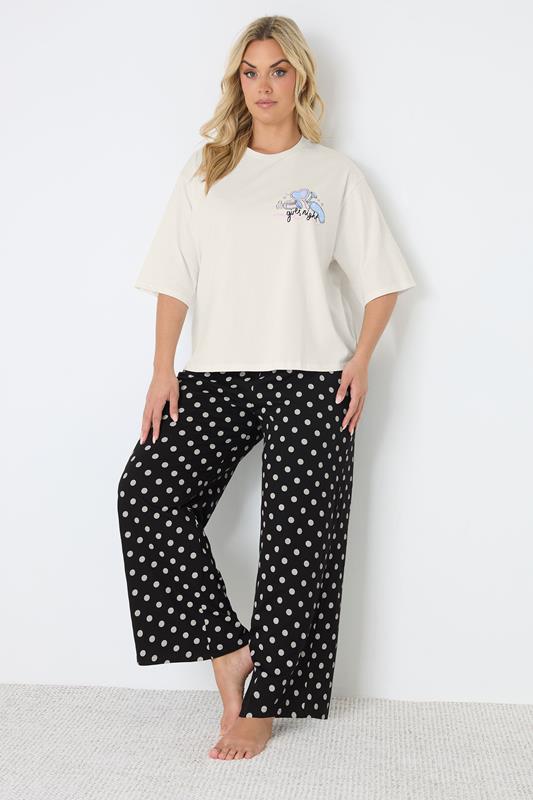 YOURS Plus Size Ivory White 'Girls Night' Polka Dot Pyjama Set | Yours Clothing 4