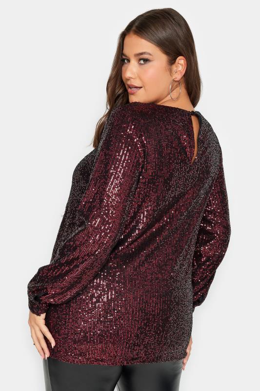 YOURS LONDON Plus Size Wine Red Sequin Embellished Long Sleeve Top | Yours Clothing 4