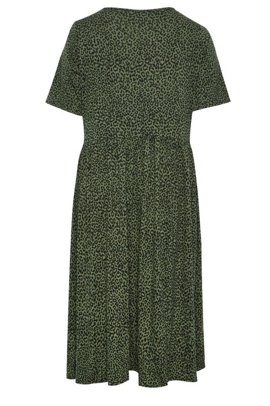 YOURS Plus Size Green Leopard Print Midi Smock Dress | Yours Clothing 7