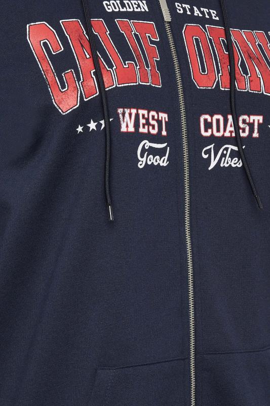 YOURS Curve Plus Size Navy Blue 'California' Slogan Zip Up Hoodie | Yours Clothing  5