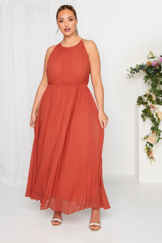 YOURS LONDON Plus Size Orange Pleated Maxi Dress | Yours Clothing 1