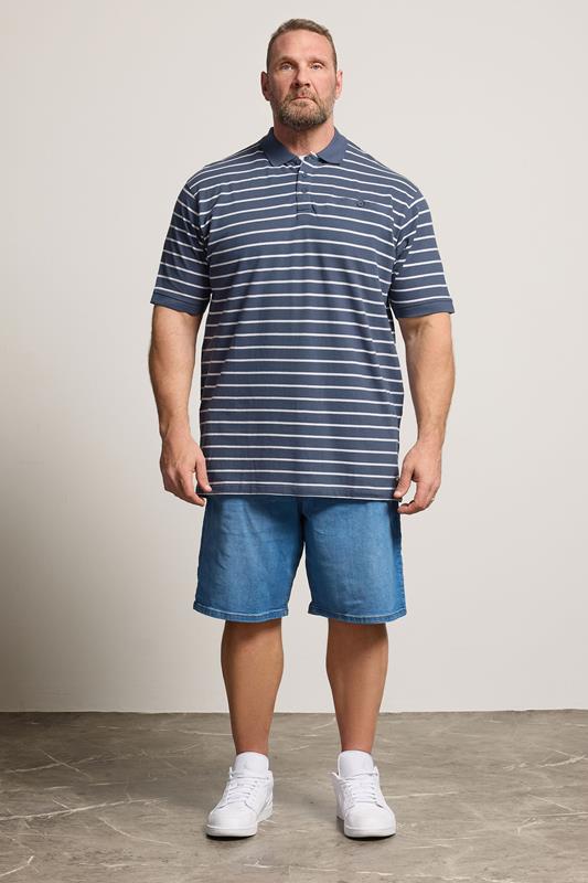 KAM Big & Tall Vintage Indigo Blue Stripe Print Polo Shirt | BadRhino 1