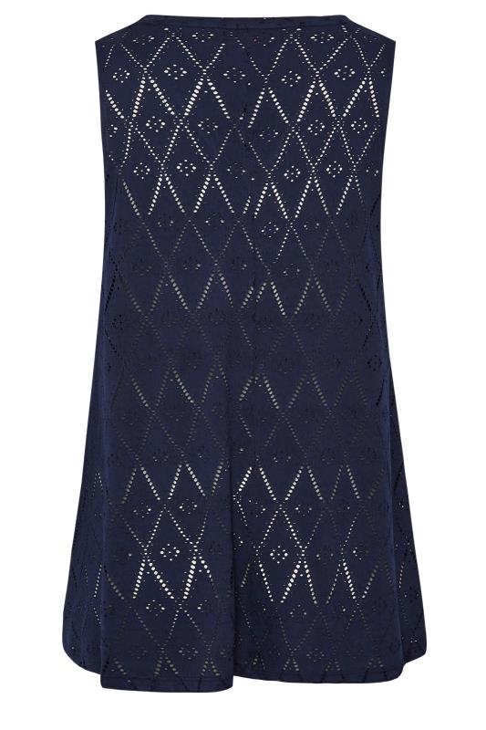 YOURS Curve 2 PACK Plus Size Navy Blue Broderie Swing Vest Top | Yours Clothing  11