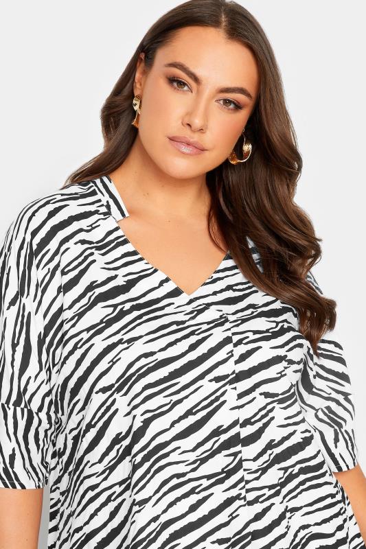 YOURS Curve Plus Size White Zebra Print Pleat Front Top | Yours Clothing  4