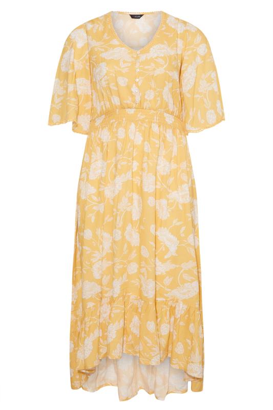 Curve Yellow Floral Print High Low Midi Dress 6