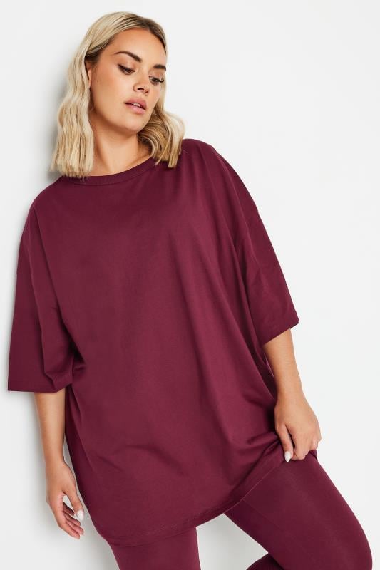 YOURS Plus Size Burgundy Red Boxy Oversized T-Shirt | Yours Clothing  2