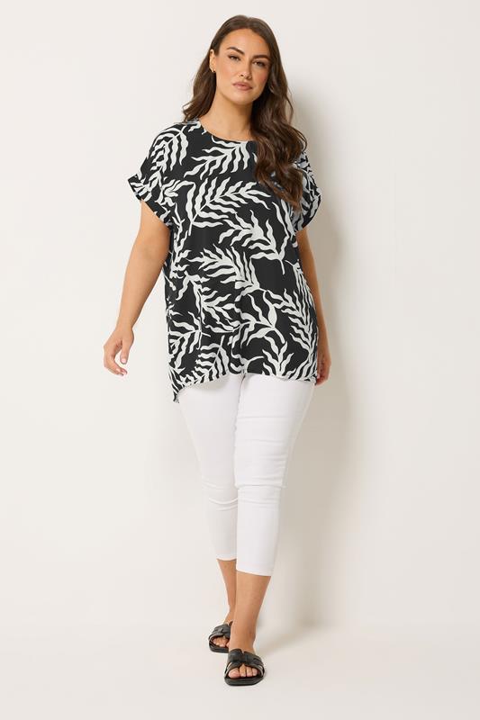 YOURS Plus Size Black Leaf Print Top | Yours Clothing 1