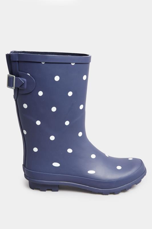 Navy Spot Print Mid Calf Wellies In Wide E Fit | Yours Clothing