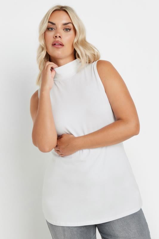 YOURS Plus Size White Turtle Neck Sleeveless Top Yours Clothing