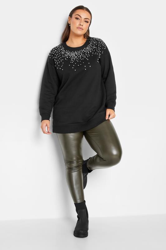 YOURS LUXURY Curve Black Diamante & Pearl Embellished Soft Touch Sweatshirt | Yours Clothing 3