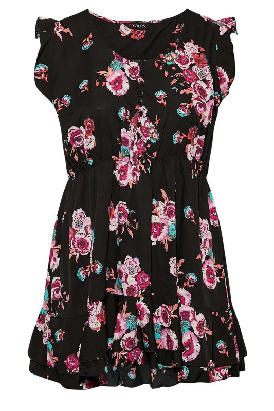Curve Black Floral Frill Sleeve Tunic Top 6