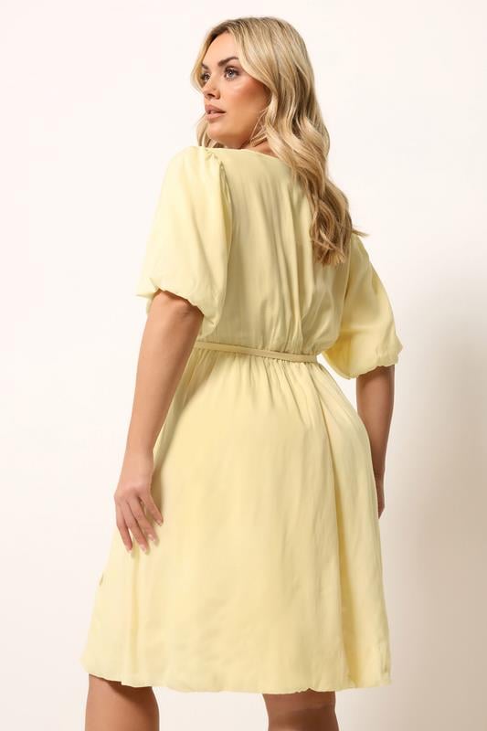 YOURS Plus Size Yellow Puff Ball Wrap Dress | Yours Clothing 4