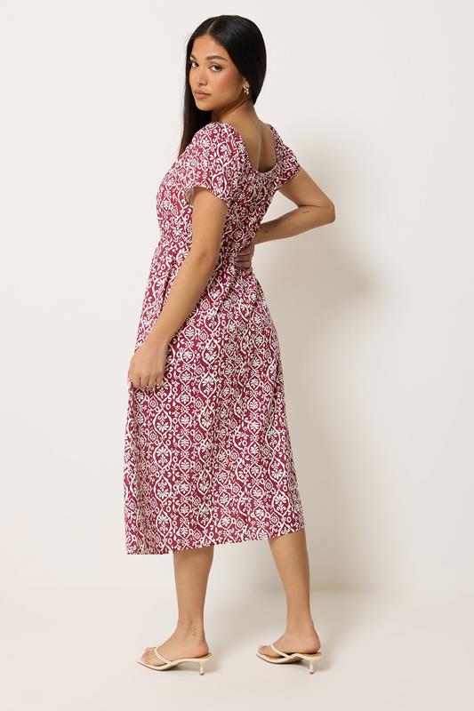 M&Co Petite Red Abstract Tie Neck Midi Dress | M&Co 2