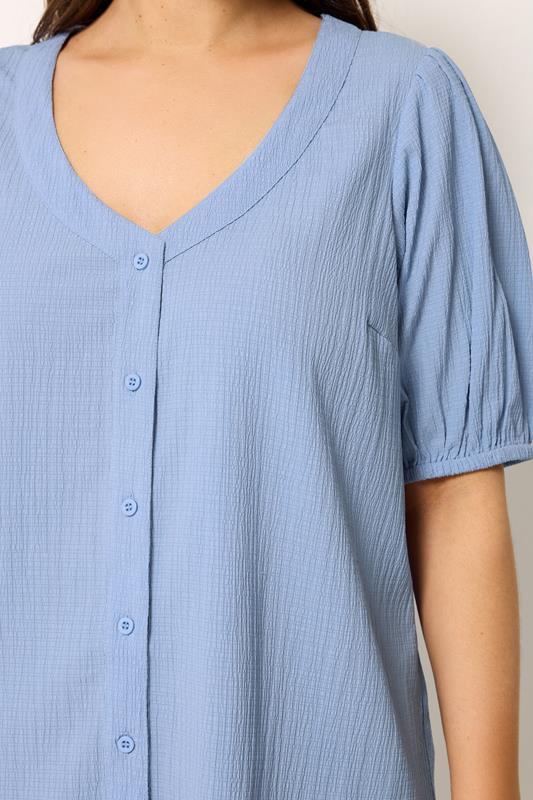 YOURS Plus Size Blue Button Textured Blouse | Yours Clothing 4
