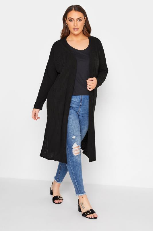Plus Size  LIMITED COLLECTION Curve Black Ribbed Side Split Cardigan