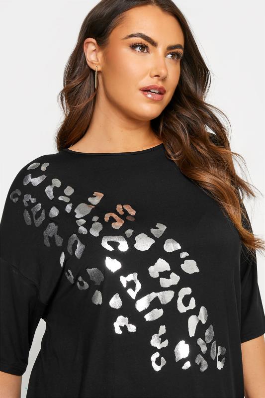 Plus Size LIMITED COLLECTION Black Foil Leopard Print Oversized T-Shirt | Yours Clothing  4