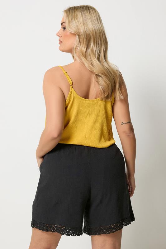 YOURS Plus Size Black Crochet Shirred Shorts | Yours Clothing 2