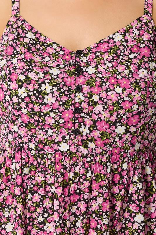 YOURS Plus Size Pink Ditsy Floral Strappy Midi Sundress | Yours Clothing 4